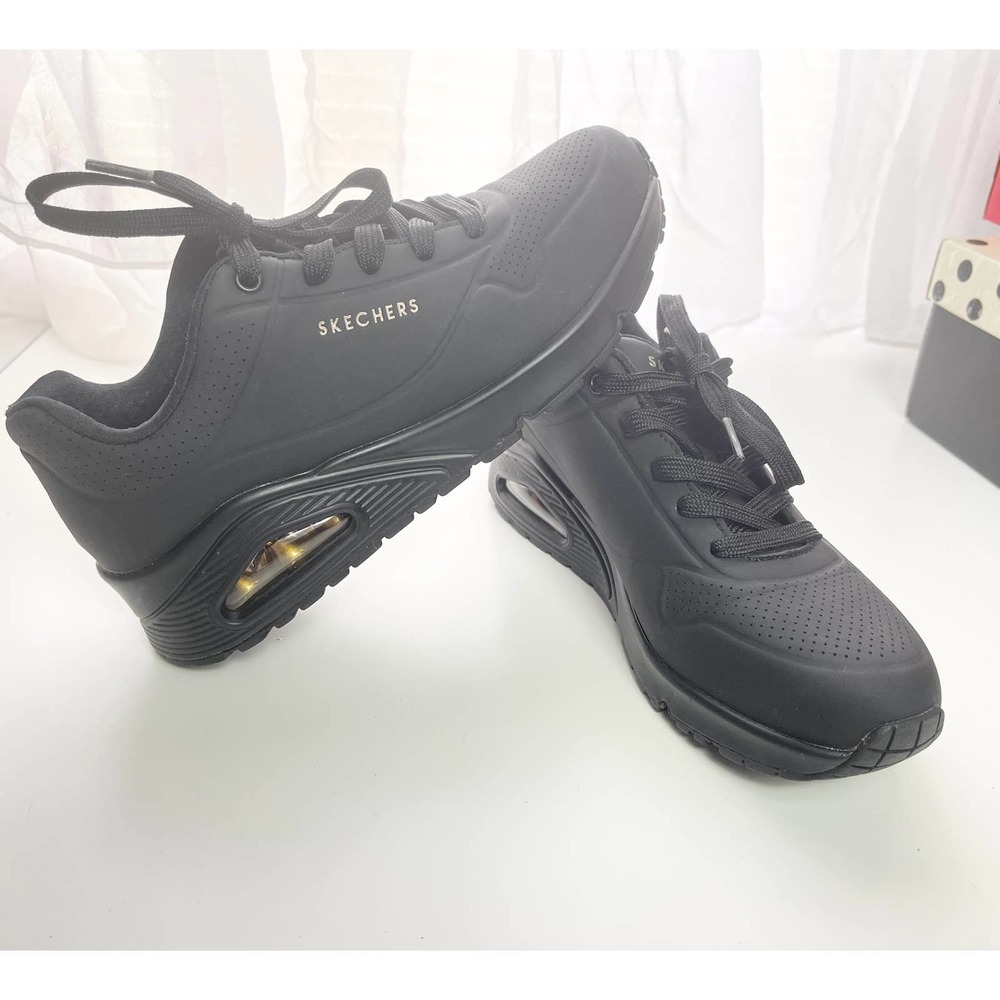 Skechers Street Uno Air Cooled Memory Foam Black Shoes Size 8